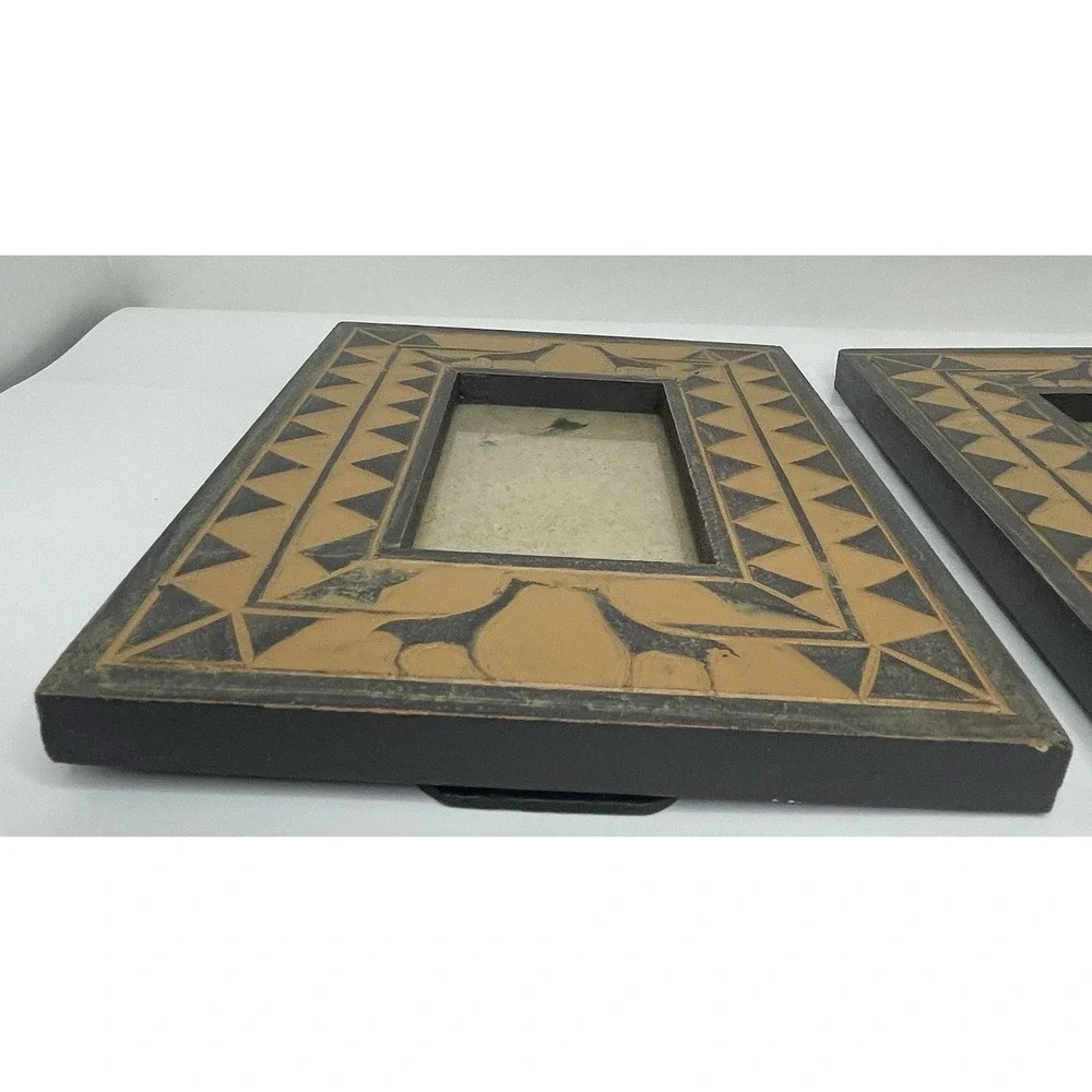 Dezine African Empire Picture Frames Set /2 Carved Hand Painted Giraffes 3